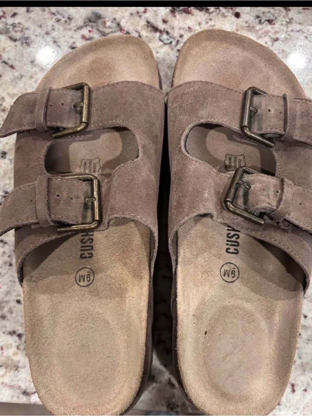 Womens Suede Double-Buckle platform Sandals - Taupe